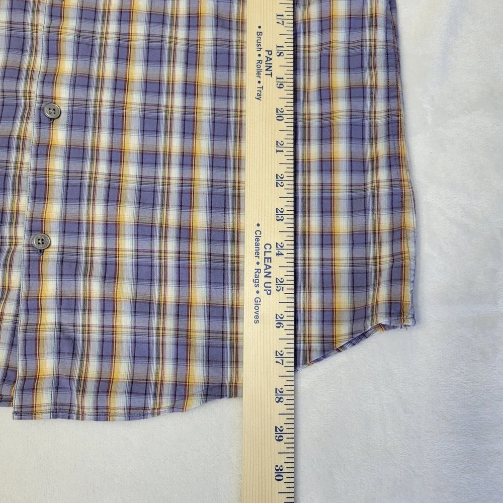 Banana Republic Mens Medium Purplr &‎ Tan Button Down Long Sleeve Plaid Check
